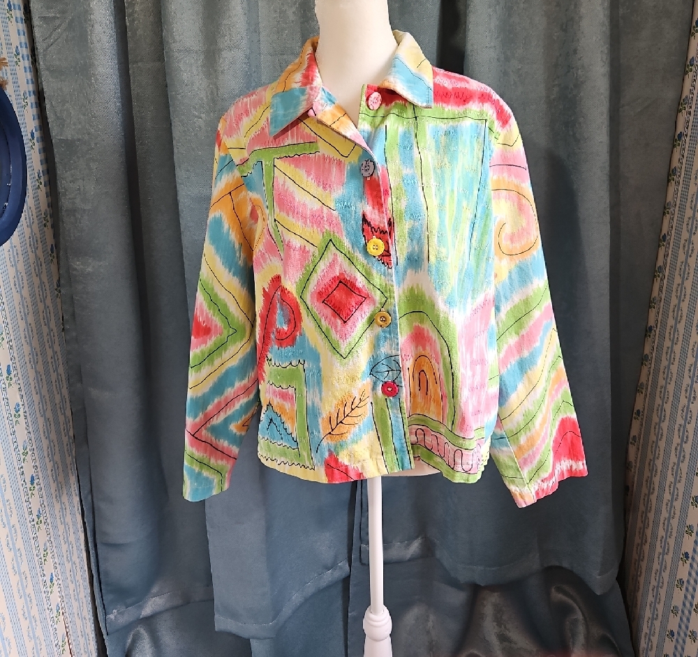 KEREN Hart Pink and Blue Jacket Retro Style - Size Large